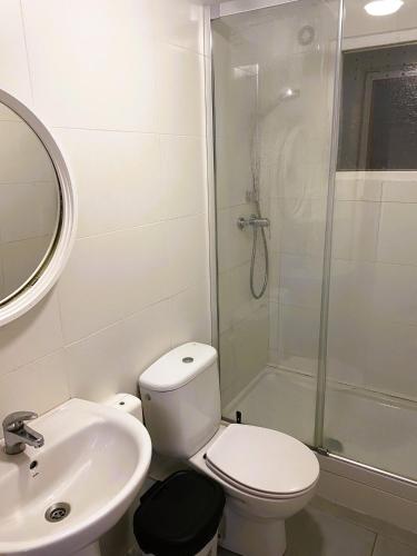 a bathroom with a toilet and a sink and a shower at Alberg Els Andes in Andorra la Vella