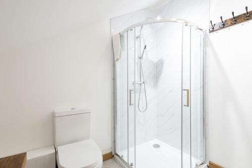 a bathroom with a shower and a toilet at Host & Stay - Crackin' View in Hexham