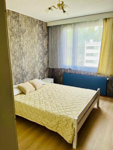a bedroom with a bed and a window at Апартаменты в Иматре in Imatra