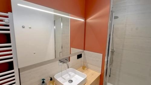 une salle de bain avec un lavabo et une douche dans l'établissement Maison de caractère en plein cœur de la Provence, à Avignon