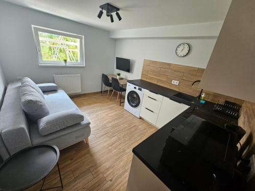 a living room with a couch and a table at Apartament Wojska Polskiego 45 in Wadowice