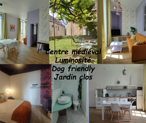un collage de photos d'un salon et d'une chambre dans l'établissement La Noisille - Cité médiévale, à Gourdon