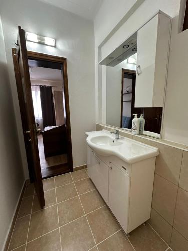 a bathroom with a sink and a mirror at DorTin in Arad