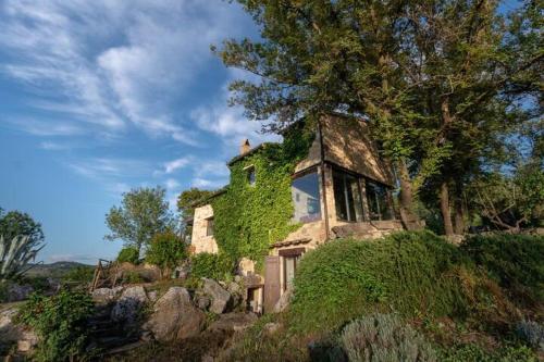an old house covered in green ivy on a hill at Agriturismo Fontenuova in Saturnia