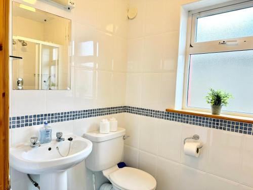 a white bathroom with a toilet and a sink at No 10 Ard Na Mara in Dingle