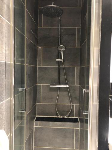 une douche avec pommeau de douche dans une salle de bain dans l'établissement Maison de ville vitry, à Vitry-sur-Seine