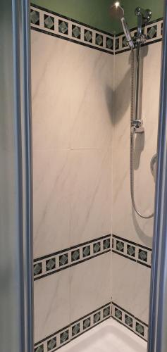 une douche avec une porte vitrée dans une salle de bain dans l'établissement La Fayette, à Cannes