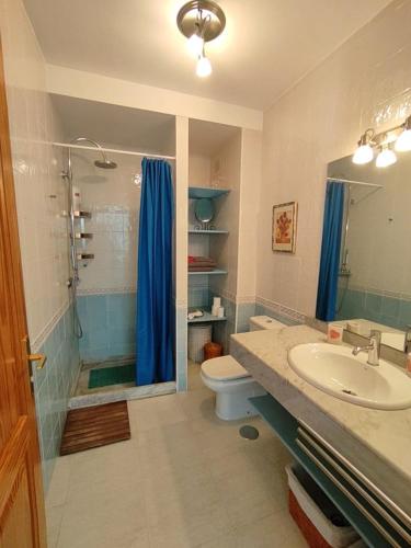 a bathroom with a sink and a toilet and a shower at Montaña de Uga in Uga