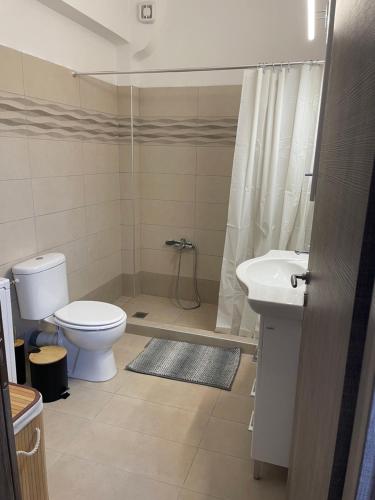 a bathroom with a toilet and a sink at Eagle View Karystos in Karistos