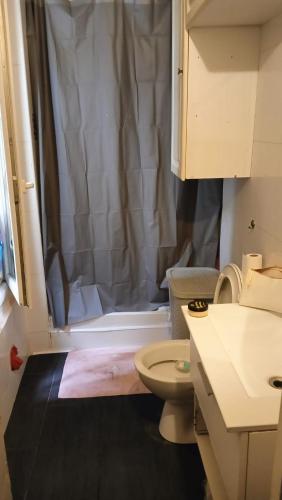 une salle de bain avec douche et toilettes dans l'établissement Bel appartement 10 min de Paris, à Houilles