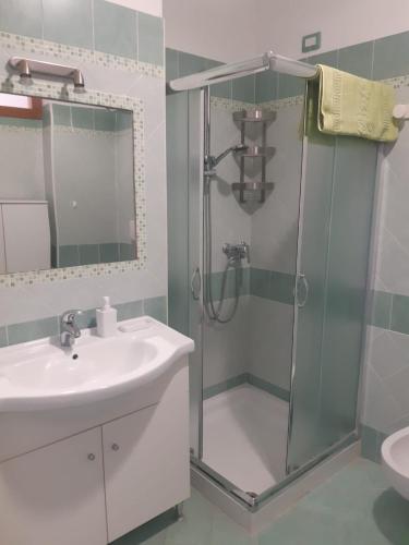a bathroom with a shower and a sink at Terrazza Michelino in Parghelia
