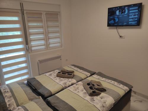 a bedroom with a bed with a tv on the wall at Cera exclusive apartment in Soko Banja