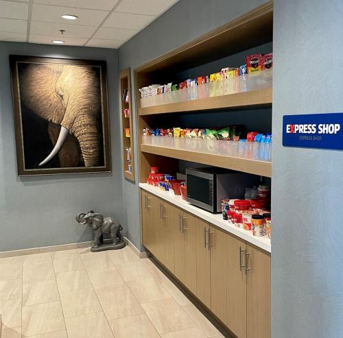 a pharmacy aisle with an elephant picture on the wall at Holiday Inn Express & Suites - Tuscaloosa-University by IHG in Tuscaloosa