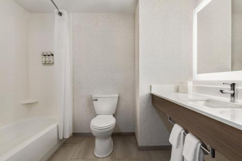 a white bathroom with a toilet and a sink at Holiday Inn Express & Suites - Tuscaloosa-University by IHG in Tuscaloosa