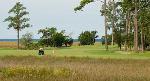 a golfer on a green at a golf course at The King and Prince Beach & Golf Resort in Saint Simons Island