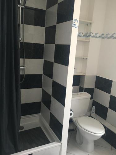 une salle de bain avec toilettes et douche dans l'établissement Épices au cœur du centre ville historique de Serignan, à Sérignan