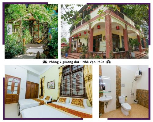 a collage of three pictures of a house at Hue Lotus Homestay in Hue