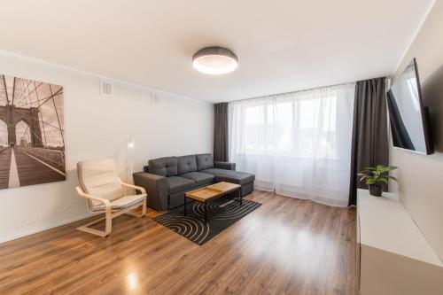 TV a/nebo společenská místnost v ubytování Stiklo Apartamentai