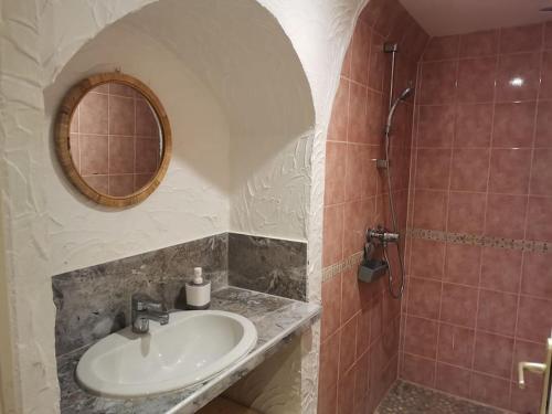 une salle de bain avec un lavabo et une douche dans l'établissement Studio confort, à Saint-Ambroix