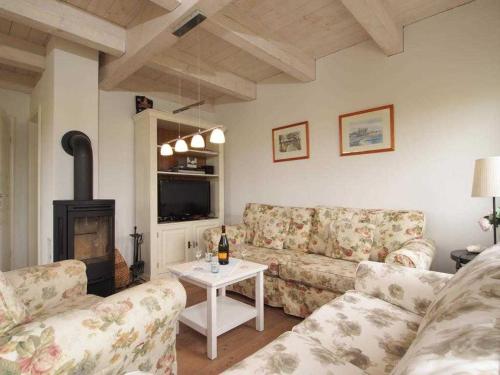 un soggiorno con due divani e un camino di Sternschnuppe a Gross Schwansee