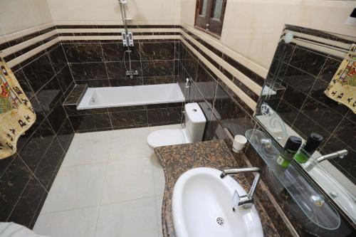 a bathroom with a sink and a toilet and a tub at Ramsses Palace in Luxor
