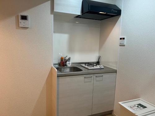 a small kitchen with a sink and a stove at Ikebukuro Area 41 NishiikeApartment in Tokyo