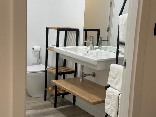 een badkamer met wastafel en toilet bij Apartamentos Turísticos Vidal Costa in Foz