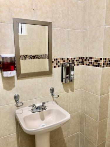 a bathroom with a sink and a mirror at Departamento Céntrico, acogedor, comodo, pequeño in Orizaba