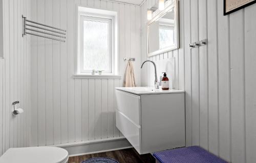 a white bathroom with a sink and a toilet at 4 Bedroom Lovely Home In Vestervig in Vestervig