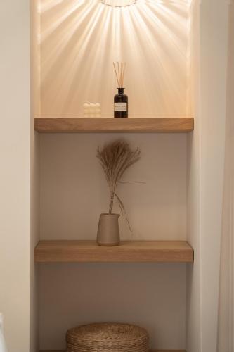 a shelf in a room with a potted plant on it at Piccadill Luxury Villas in Methoni