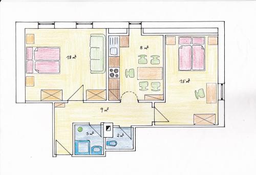 a drawing of a floor plan of a house at Rutarhof in Rosegg