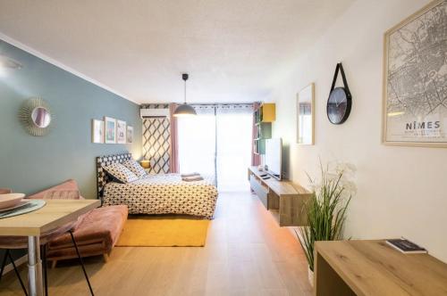 Postel nebo postele na pokoji v ubytování Studio Terrasse & Parking gratuit en residence