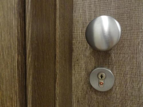 a metal door knob on a wooden door at Hotel GALENO - 3 Cime View - in Auronzo di Cadore