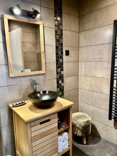 une salle de bain avec un lavabo et une douche dans l'établissement Le Duplex ou l'Appart d'Agnès