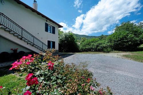 a house with flowers in front of a driveway at Ai campi in Stella