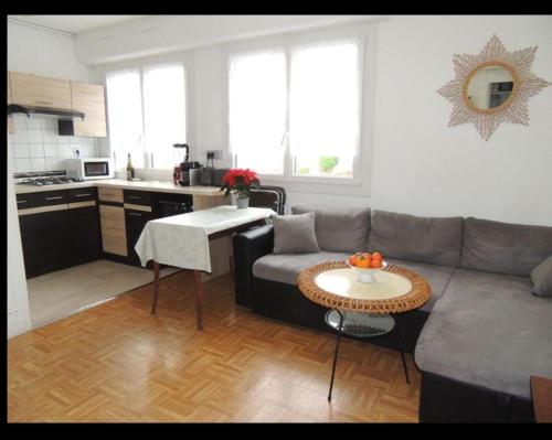 un salon avec un canapé et une table dans l'établissement T2 LA SOURCE 500m de Thermes, à Bagnoles-de-l'Orne