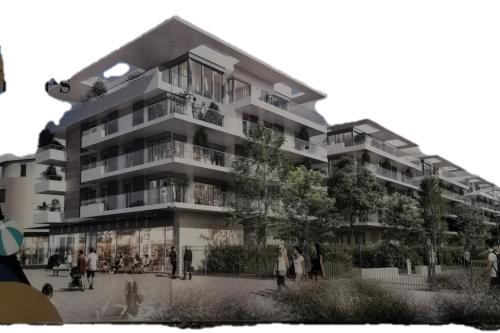 a building with people standing outside of it at Appartement neuf en duplex in Saint-Maur-des-Fossés