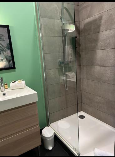 une salle de bain avec une douche, des toilettes et un lavabo dans l'établissement L'Atelier 