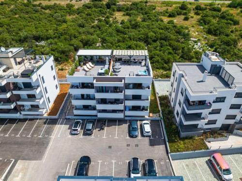 an overhead view of a parking lot with buildings at Luxury Penthouse ARIA in Zadar