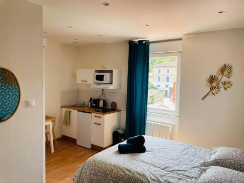 a small room with a bed and a window at Studio Charles De Gaulle IV in Castres