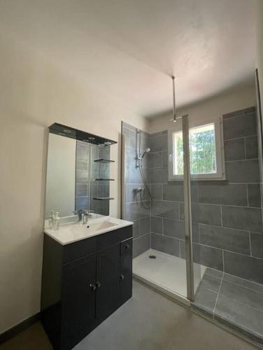 une salle de bain avec un lavabo et une douche dans l'établissement Marseille - Calanques, à Marseille
