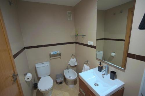 a bathroom with a toilet and a sink at Apartalux Magic Diamond in Oropesa del Mar