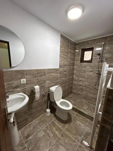 a bathroom with a toilet and a sink at Cabana Matei in Coasta Leşului
