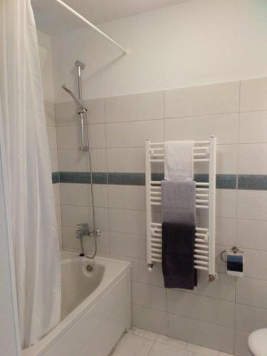 a bathroom with a bath tub and a sink at Apartmani Seka 1 in Zečevo
