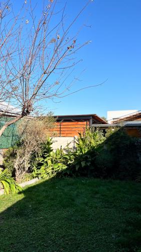 a yard with green plants and a building at Agape Bed Airport in Santiago