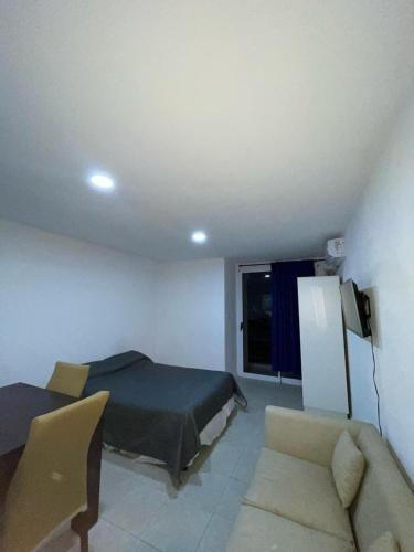 a bedroom with a bed and a couch and a tv at La Caro Alojamiento in Paraná