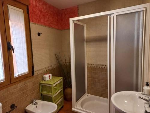 a bathroom with a shower and a sink at Casas Rurales Mi Reja A in Santa María de Riaza