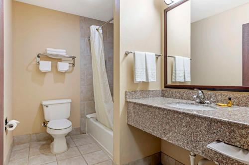 a bathroom with a sink and a toilet and a mirror at Best Western Plus Burleson Inn & Suites in Burleson