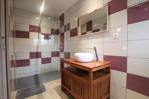 a bathroom with a sink and a mirror at Hergarai in Saint-Jean-le-Vieux