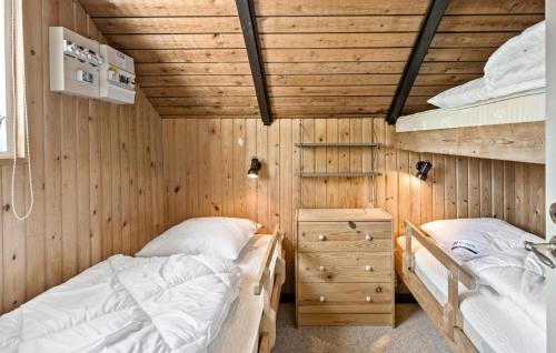 two beds in a room with wooden walls at 3 Bedroom Lovely Home In Dannemare in Dannemare